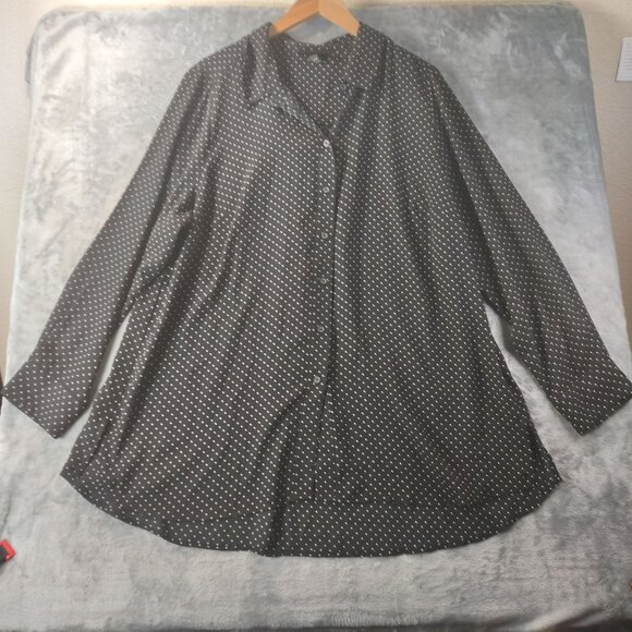 Lane Bryant Women’s 18/20 Black Polka Dot Blouse ButtonUp Career Office Plussize - Picture 1 of 12